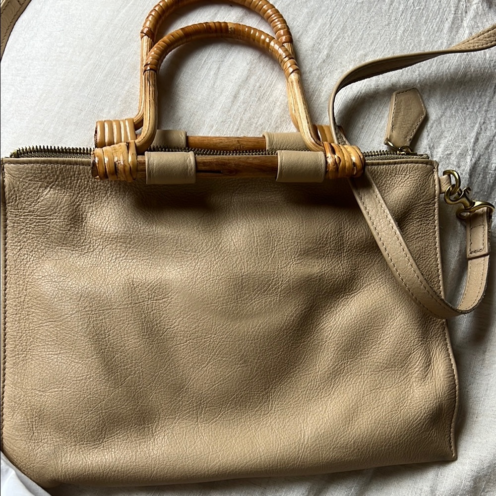Tan Structured Crossbody Bag with Bamboo handles